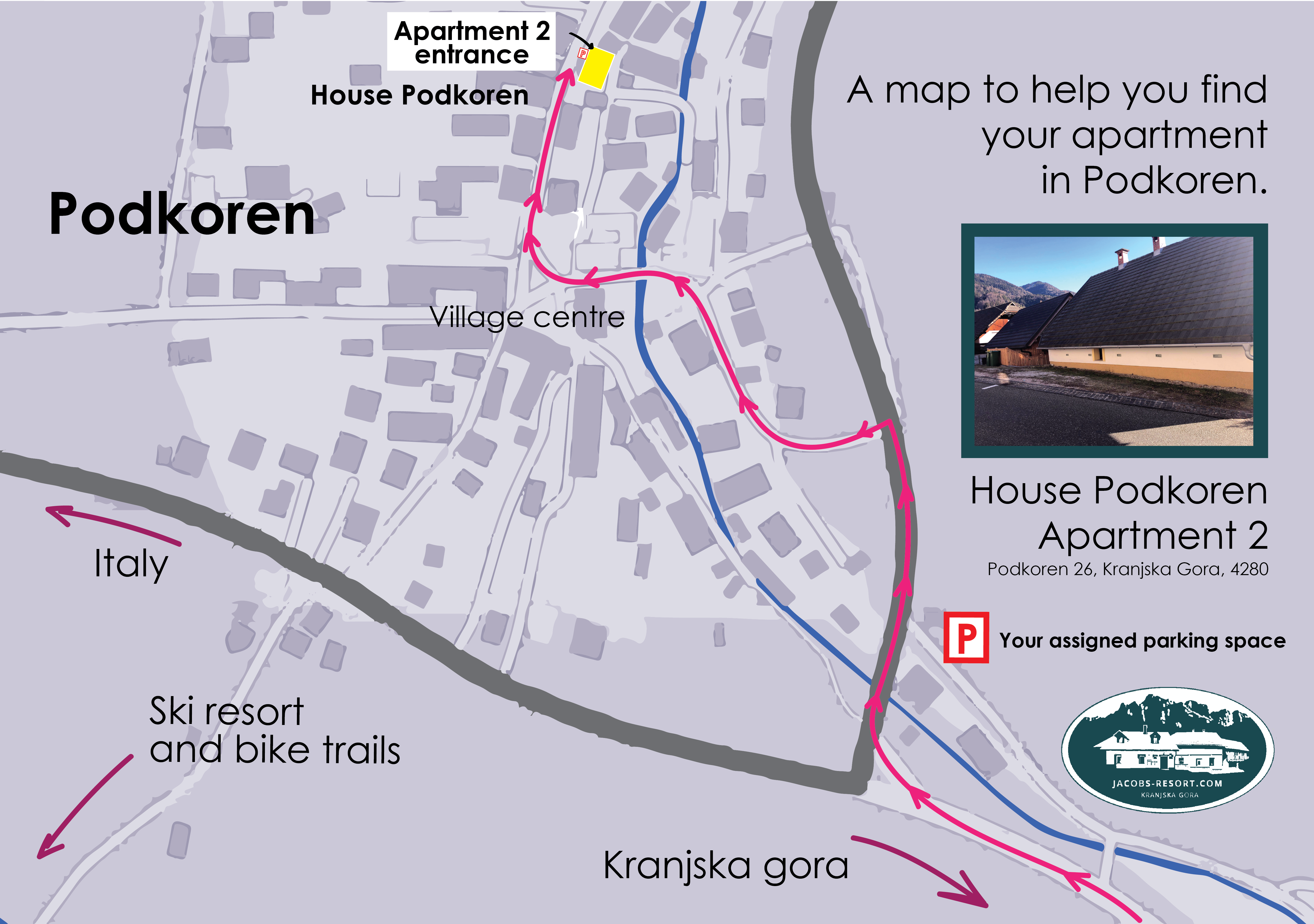 Apartmaji_zemljevid_house podkoren ap2_2-01 Jacobs resort- apartmaji kranjska gora - hiša podkoren navodila